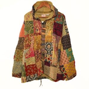 Hippie Forever Handmade Patchwork Hooded Jacket Women SZ 1X Plus Boho Grunge